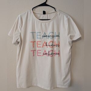 SHEIN White Graphic Tee with Multicolor Text